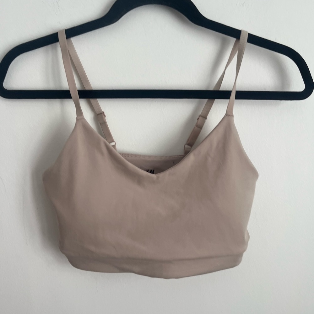 H&M Women Sports Bra Padded Adjustable Straps Beige Tan Medium